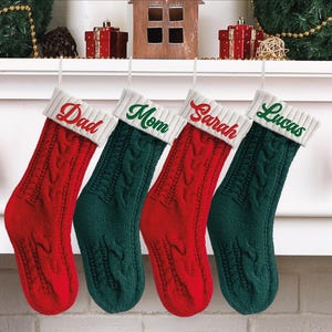 Custom Knitted Christmas Stocking: Embroidered Family Matching Socks, Xmas Monogram Stockings, Christmas Knit Stocking, Christmas Name Socks