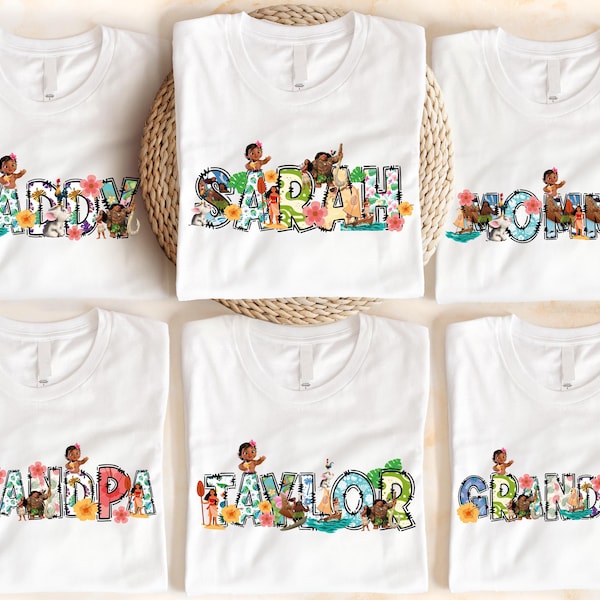 Disney Princess Moana-shirt, Disney Moana Maui-shirt, gepersonaliseerd Moana-naamshirt, Moana-familieshirt, Hei Hei en Pua-sweatshirt
