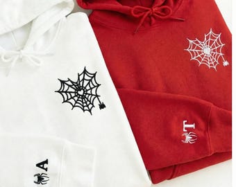 Heart Spider Web Embroidered Sweatshirt, Valentine's Day Matching Sweatshirt, Couples Matching Hoodies, Cute Gift for Couples