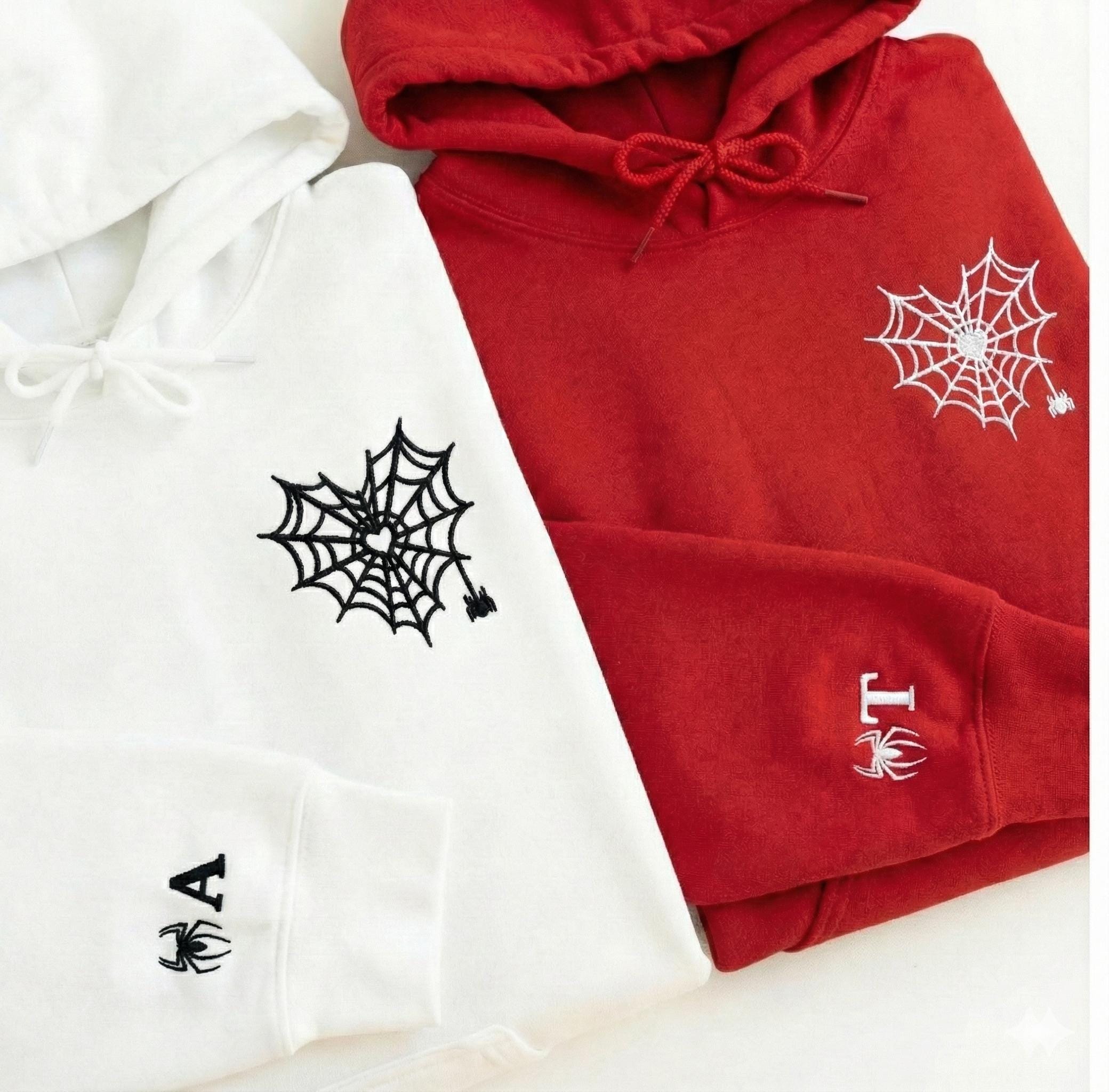 Heart Spider Web Embroidered Sweatshirt, Valentine's Day Matching Sweatshirt, Couples Matching Hoodies, Cute Gift for Couples