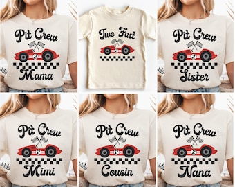 Twee snelle verjaardagsshirts, T-shirt voor pitcrew- en racefamilie, shirt voor de jarige, shirt voor een racefanaat, feestshirt voor de familie, raceverjaardagsshirt