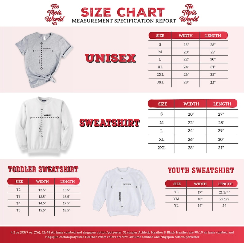 the size chart for a sweatshirt with measurements