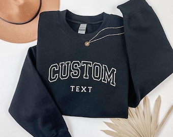 Moletom com bordado personalizado, blusa de moletom com capuz personalizada, bordado de nome personalizado, suéter minimalista de gola redonda personalizado