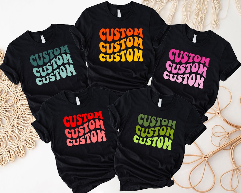 Maglietta personalizzata con lettere ondulate, maglietta retrò personalizzata, magliette con testo personalizzato, abito da concerto, regalo per fan girl, la tua maglietta con testo immagine 4