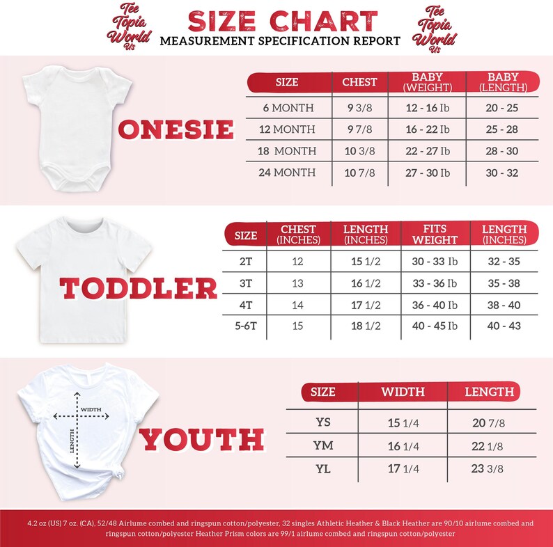 the size chart for a baby's bodysuit