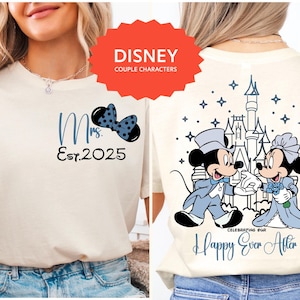 Disney Mrs And Mr Two Sided Shirt, Mickey Minnie Couple Happy Ever After Tee, Disney Wedding Shirts, Just Married Honeymoon Matching T-Shirt