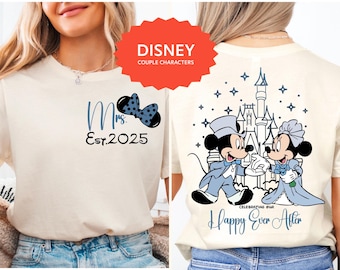 Disney Mrs And Mr Two Sided Shirt, Mickey Minnie Couple Happy Ever After Tee, Disney Wedding Shirts, Just Married Honeymoon Matching T-Shirt