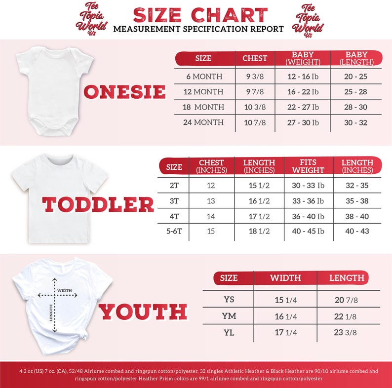 the size chart for a baby's bodysuit