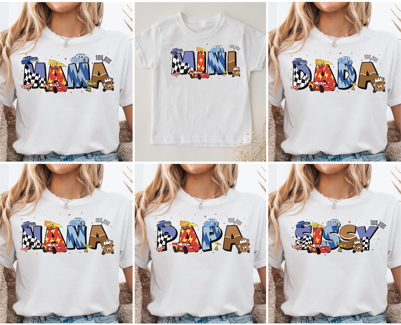 Koszulka „Mama Dada” z motywem Lightning McQueen, koszulka „Mama Dada” z motywem Cars, koszulka na Dzień Matki, bluza z kapturem z motywem Piston Cup, bluza Disney Cars Land zdjęcie 2