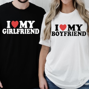 T-shirt J'aime ma petite amie, chemise I Heart ma petite amie, t-shirt Saint-Valentin, cadeau Saint-Valentin, chemise petit ami pour lui, chemise couple