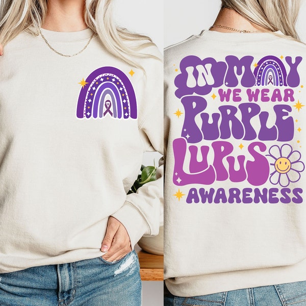 Ich trage Lila für Lupus Awareness Sweatshirt, Lupus Krieger Shirt, Purple Ribbon Tshirt, Lupus Support Geschenk, im Mai tragen wir Purple Tee