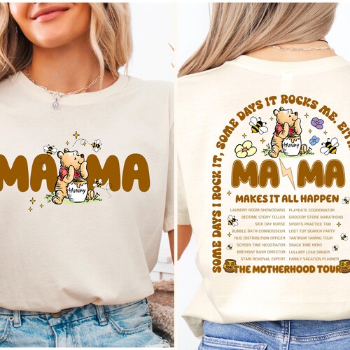 Maglietta Vintage Honey Bear Mama, felpa personalizzata per la mamma con i nomi dei bambini, maglietta grafica per la festa della mamma a tema parco divertimenti