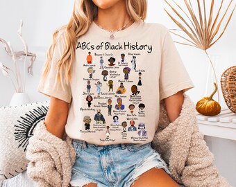 Camiseta con el ABC de la Historia Negra, Camiseta con la Historia Negra, Camiseta con Black Lives Matter, Camiseta con BLM, Regalo para el Mes Negro, Camiseta con la Historia Negra Estadounidense