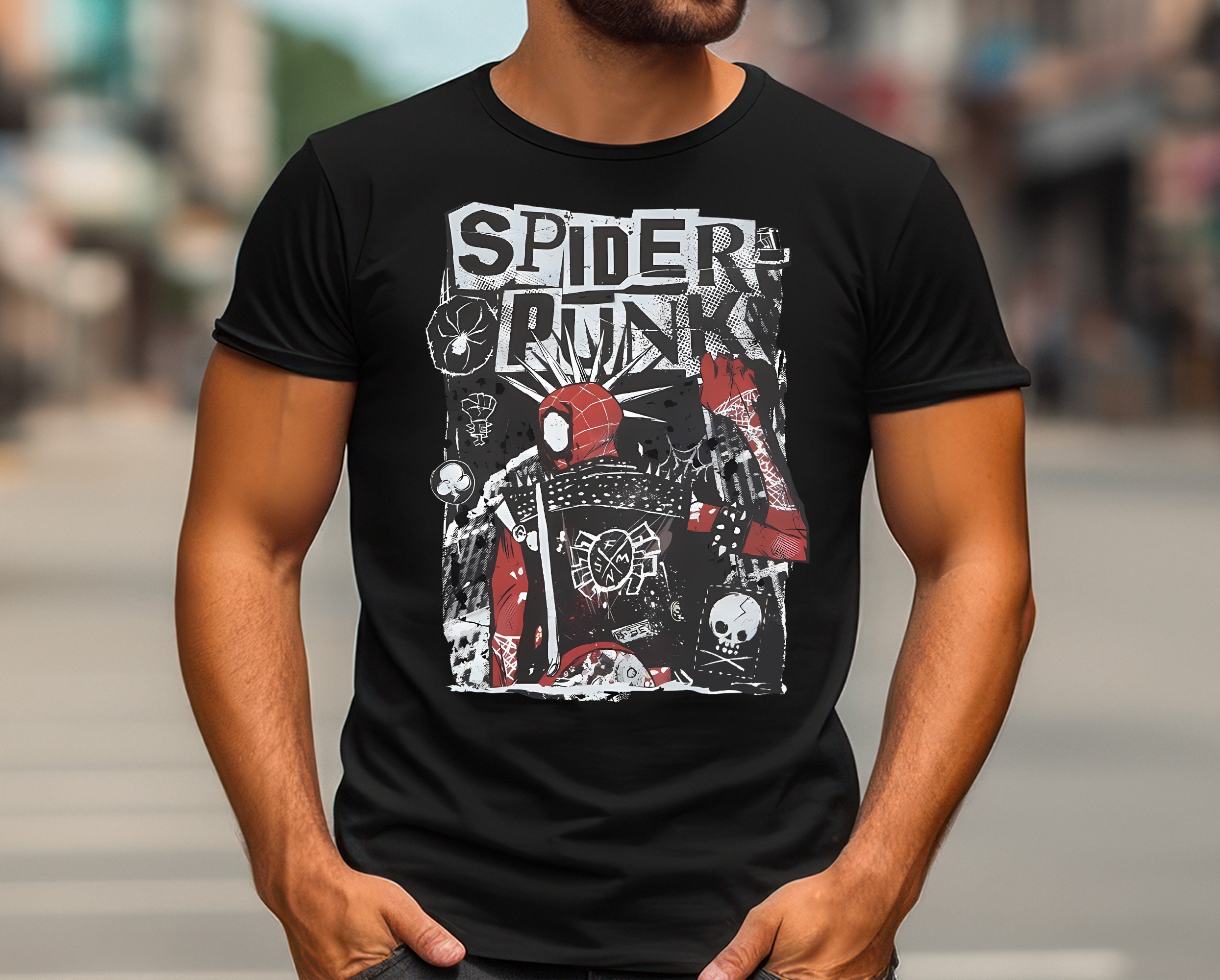 T-shirt Spiderman Spider Punk Officiel Marvel - Bleu, Coupe Regular, 100% Coton