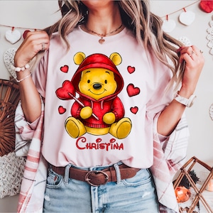 Custom Valentine Day Pooh Bear Heart Tee, Winnie the Pooh Sweatshirt, Valentine’s Day Hoodie, Gift for Couple, Cute Valentine&#39;s Day Shirt,