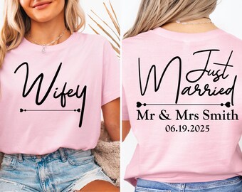 Just Married Shirt, Personalized Husband and Wife Couples Honeymoon Shirt, Wedding Tshirt, Honeymoon Tee, Wedding Party Gift, Love Gifts