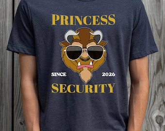 T-shirt met magische prinses en beveiligingsbeest, bijpassende T-shirts voor vader en dochter met pretparkthema, sprookjesachtige top voor vader en dochter op vakantie.