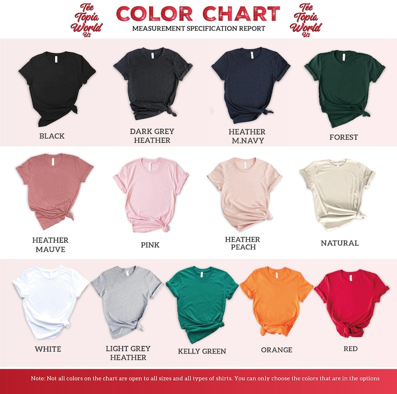 the color chart for a women's t - shirt