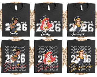 Camiseta personalizada com personagens de princesas para a turma de formandos de 2026, camiseta "Tassel To The Castle", moletom de formatura da turma de 2026.