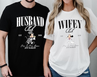Personalized Disney Husband and Wife Shirts, Wedding Anniversary, Mr and Mrs Shirt, Just Married Shirt, Bride and Groom Shirts, Wedding Tee
