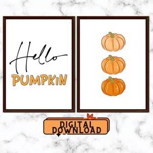 Jesienna sztuka ścienna - Hello Pumpkin - Jesienna dekoracja ścienna - Natychmiastowe pobieranie - Materiały do druku - Jesienna sztuka ścienna - Cyfrowe wydruki artystyczne - 2 wydruki
