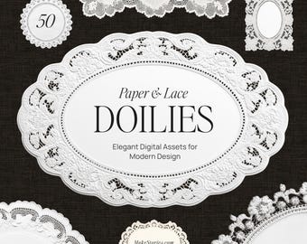 Lace Doily Frames - 50 Vintage Paper PNG Graphics (Digital Download