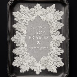 Marcos de encaje y papel PNG, superposiciones de imágenes prediseñadas de tapetes digitales, bordes de diseño de menú de boda de estilo vintage.