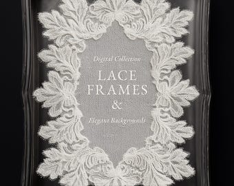 Lace & Paper Frames PNG, Digital Doily Clipart Overlays, Vintage Heritage Wedding Menu Design Borders