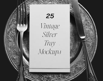 Vintage Silver Tray Stock Images Mockup Luxury Brand Design Template