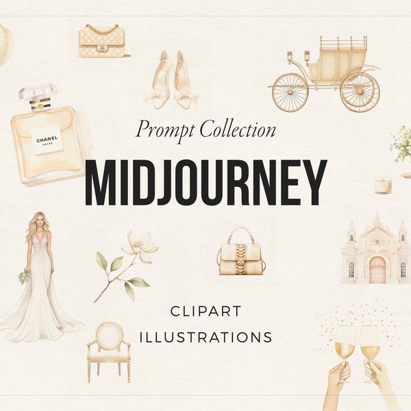 40 Midjourney Prompts for Wedding and Fashion Clipart Illustrations