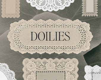 Paper & Crochet Doily Frames - 25 Vintage Backgrounds PNG Graphics (Digital Download