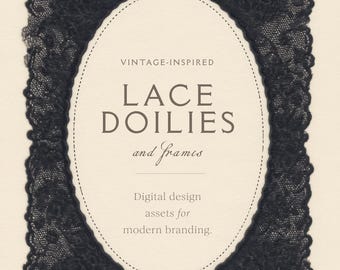 Black Lace Doily Frames Clipart: Vintage Digital Design Assets (Digital Download)