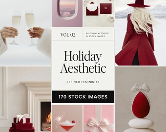 Holiday Editorial Stock Image Bundle | Feminine Red Beige White Photos