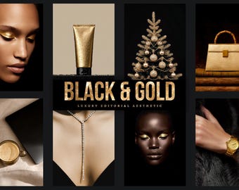 Black & Gold Luxury Holiday Editorial Stock Images Pack / Glamorous Christmas New Years Winter Branding