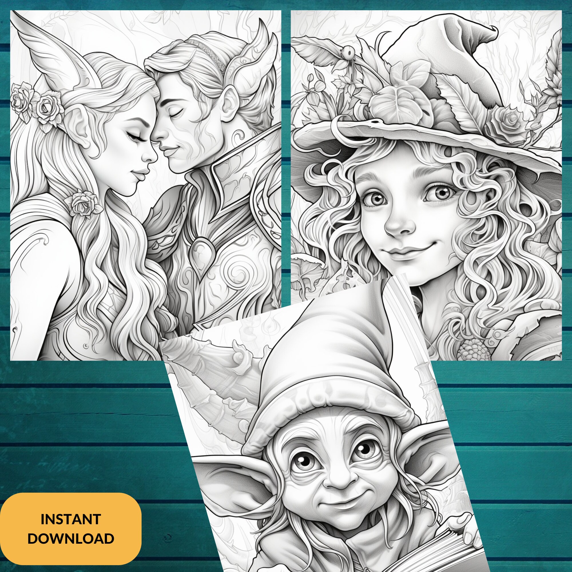 35 Elf Coloring Book, Fantasy Coloring Sheets for Adults, Printable ...