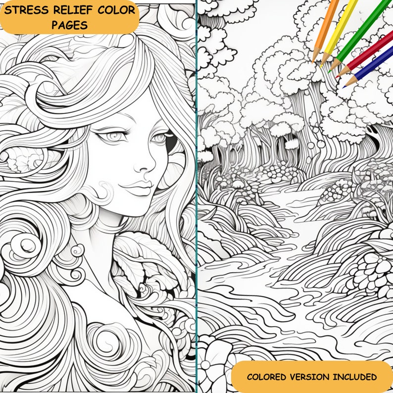 Anxiety Relief Coloring Pages for Adults Stress Relief - Etsy