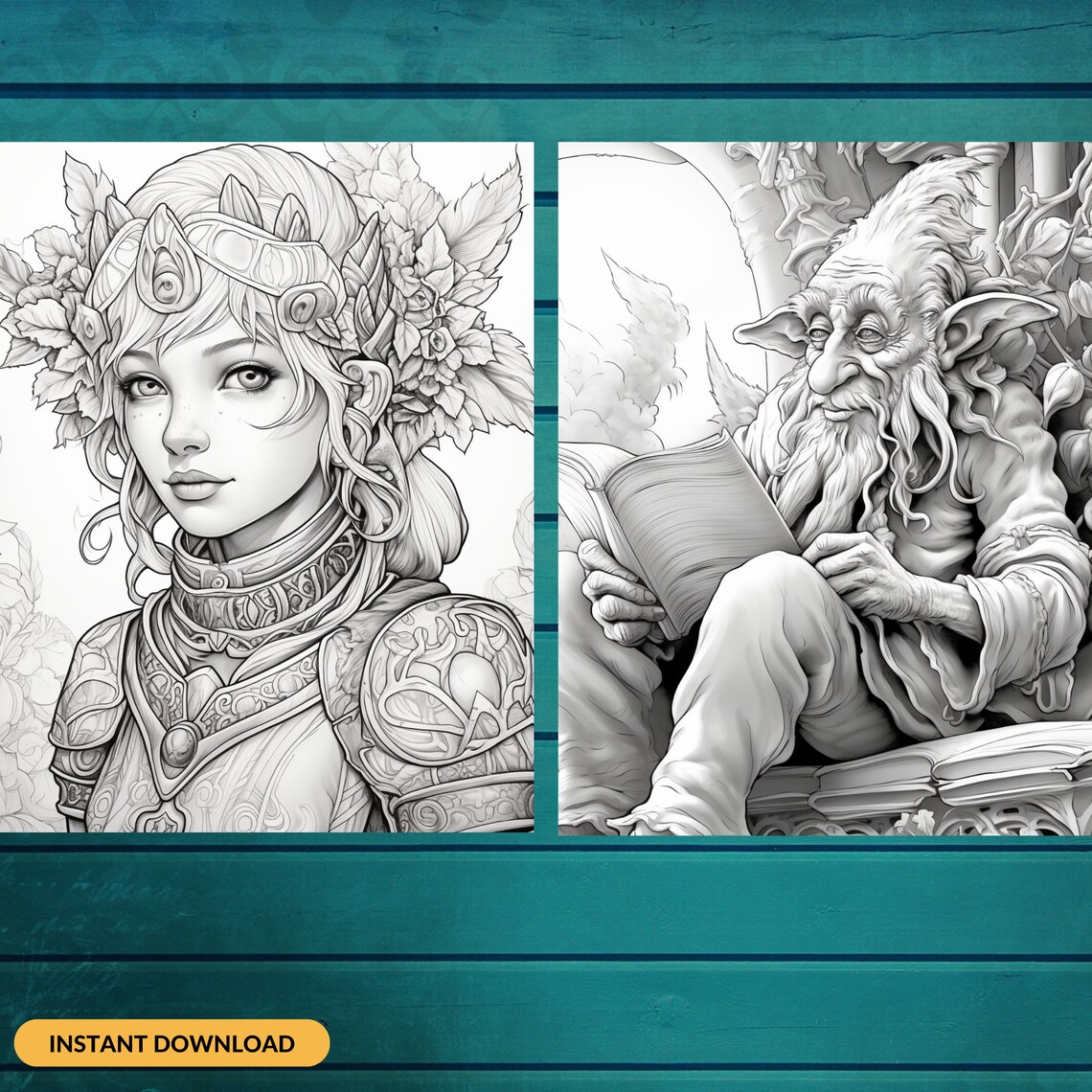 35 Elf Coloring Book, Fantasy Coloring Sheets for Adults, Printable ...
