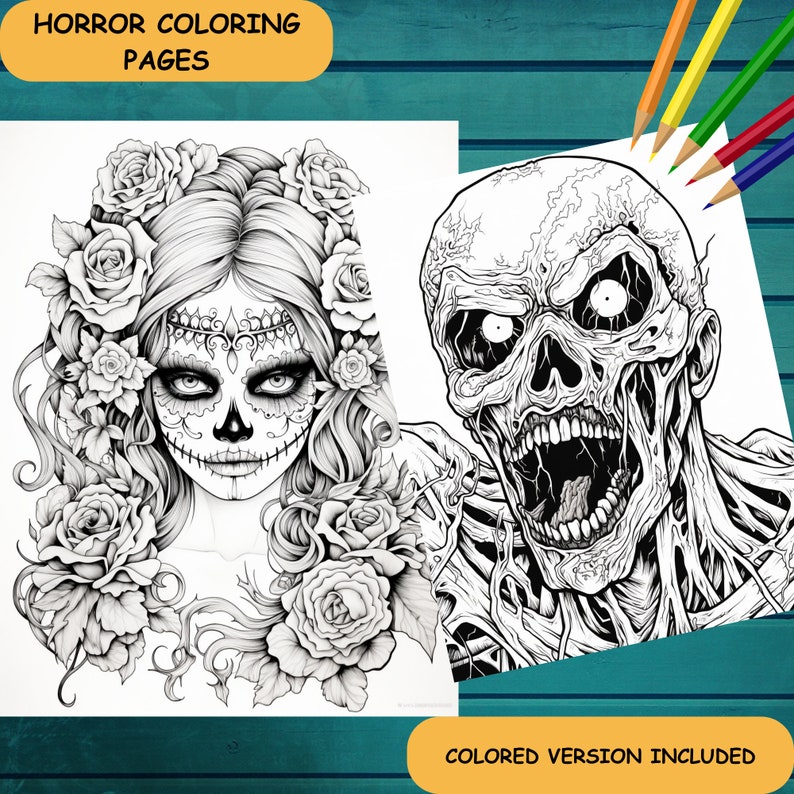 27 Horror Vibes Coloring Pages for Adults, Fantasy Scary Coloring Pages ...