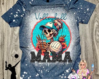 Camiseta de mamá de voleibol: Diseño de sublimación de mamá esqueleto - Azul marino jaspeado
