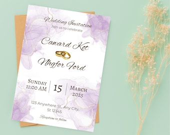 Tarjeta de invitación de boda púrpura/Guardar la tarjeta de invitación de boda de fecha