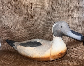 Antique CANVAS DUCK DECOY 15” Great Condition is Rare Painted Grey Cream and Black Colors No Fray No Holes Bottom Weight is In Place