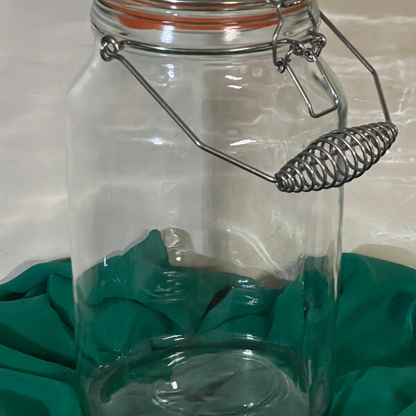 Vintage Large Storage Jar with Metal Handle with closure 11” x 6”