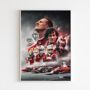 F1 Poster, Ferrari F1 Legends, Formula One Wall Art, Home Decor, Gift Idea, Poster or Canvas, Ferrari F1 Print