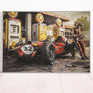 Vintage Ferrari F1 Shell Gas Station Canvas or Paper Poster Print
