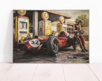 Vintage Ferrari F1 Shell Gas Station Canvas or Paper Poster Print