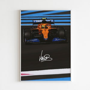 Lando Norris F1 Poster: McLaren Racing Car, Signature Wall Art