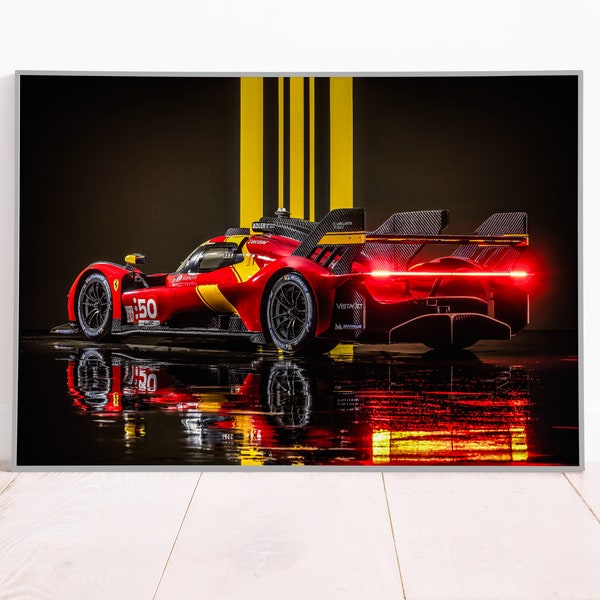 Ferrari 499P 24 Ore di Le Mans Hypercar Poster o tela, Arte della parete, Decorazione della caverna dell'uomo, Idea regalo Ferrari