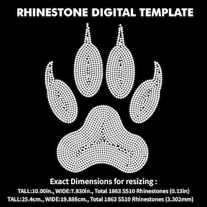 Paw dier Strass Design, Strass sjablonen Cricut digitaal bestand Svg, Eps, Ai, Dxf, SS10 Strass sjabloon