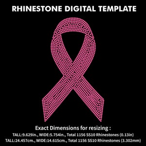 Cancer Awareness Ribbon Rhinestone Design, Rhinestone Templates Cricut Digital File Svg, Eps, Ai, Dxf, SS10 Rhinestone Template