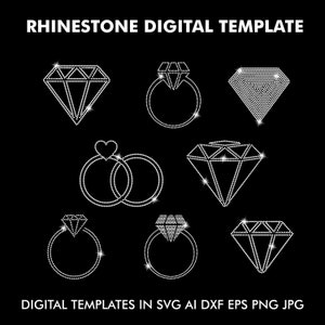 Ringen, bruiloft, diamanten Strass sjabloon SVG, Strass ontwerp Cricut digitaal bestand Eps, Ai, Dxf, Png, Jpg, SS10 Strass sjabloon